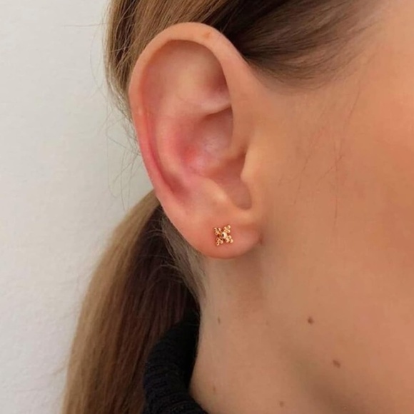 GOLD 14k Gold Plated Beaded Stud Earrings - Picture 2 of 2